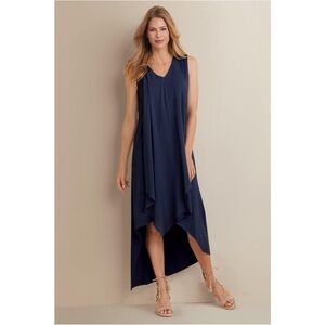 Soft Surroundings Amalfi V-Neck Sleeveless Chiffon Layered High Low Navy Blue- S